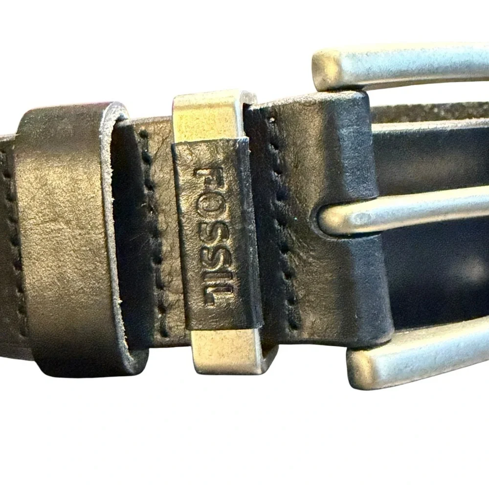 Fossil Black Leather Belt with Metal Buckle